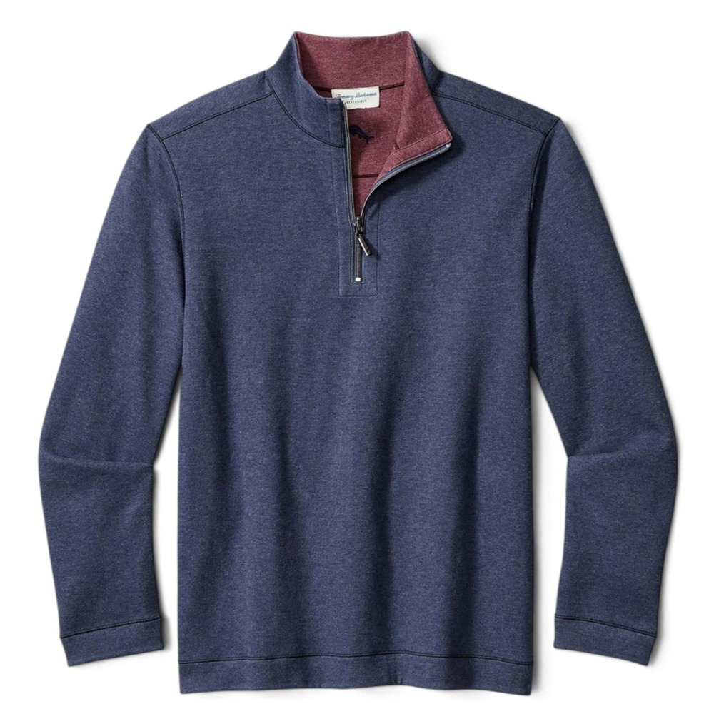 Tommy Bahama Flipview Half Zip Pullover Mens 2XLB Cobalt Blue Reversible NEW